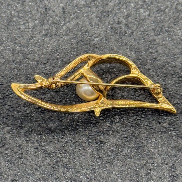 Vintage Napier Brooch Gold Tone Faux Pearl Pin - Picture 7 of 9